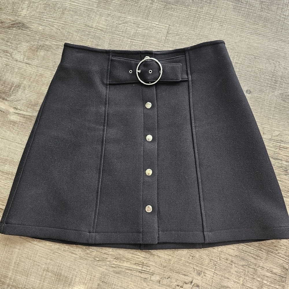 Zara Woman Silver Buckle Mini Black Skirt - Sz S